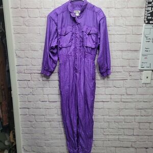 VTG 80s Abraxas Purple Windbreaker Jumpsuit Womens L Nylon Coveralls Tracksuit